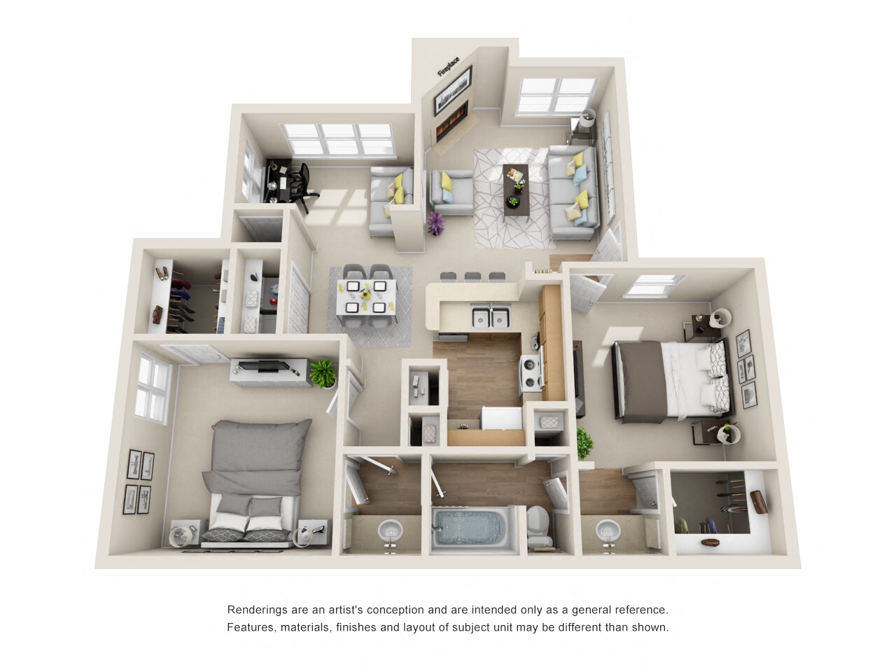 Floor plan for 2 beds, 1.5 baths, 950 sqft